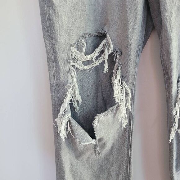 American Eagle mom jeans grey distressed comfort stretch waistband grunge - Picture 3 of 13